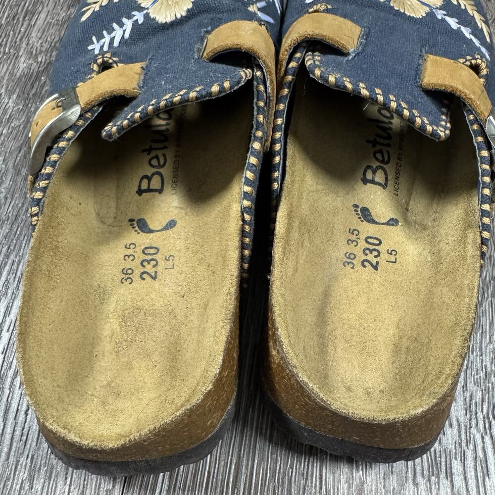 Betula by Birkenstock Floral Embroidered Canvas Clogs Mules Navy EU 36 W 5 - Picture 6 of 13